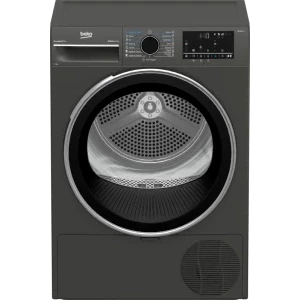 Uscator de rufe Beko B3T49233M EU, Pompa de caldura, 9 kg, Clasa D, EcoGentle, IronFinish, Iluminare interiora, Gri