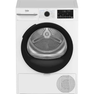 Uscator de rufe Beko BM3T41233WB EU, Pompa de caldura, 11 kg, Clasa D, ProSmart Inverter, EcoGentle, IronFinish, Iluminare interioara, Alb