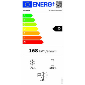 Heinner HC-HM260INVWDD, 260 L, Clasa D, Inverter, Dozator de apa, Control electronic, 180 cm, Alb