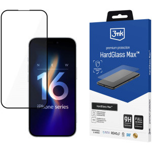 Folie protectie 3MK HardGlass Max pentru iPhone 16, cu margini negre