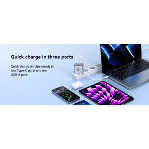ZTE Nubia DAO 80W GaN, cablu inclus 100W, 3 porturi USB, Compatibil smartphone, laptop USB Type-C
