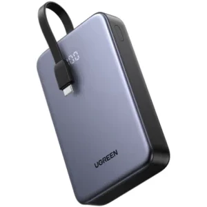 Baterie externa Ugreen PB505, 20000 mAh, 1x USB, 1x USB-C, 20 W, Display, Cablu USB-C integrat, Grey