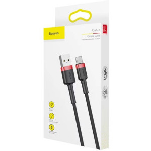 Baseus Cafule CATKLF-A91, USB Male la USB-C Male, 0.5 m, Black/Red, amperaj maxim suportat 3A