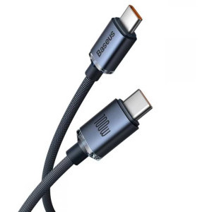 Baseus Crystal Shine Series CAJY000601, USB-C Male la USB-C Male, 100W, 1.2 m, Black, amperaj maxim suportat 3A