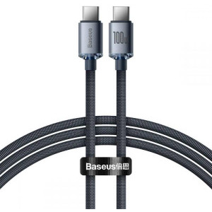 Cablu de date / adaptor Baseus Crystal Shine Series CAJY000601, USB-C Male la USB-C Male, 100W, 1.2 m, Black, amperaj maxim suportat 3A