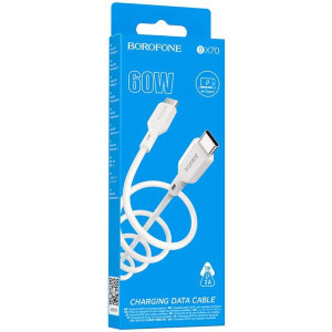 Borofone BX70, USB-C Male la USB-C Male, 60W, 1 m, White, amperaj maxim suportat 3A