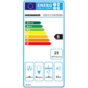 Heinner decorativa HDCH-F3560RGBK, Putere de absorbtie 365 m3/h, 1 motor, Iluminare LED, 3 trepte de viteza, 60 cm, Sticla neagra