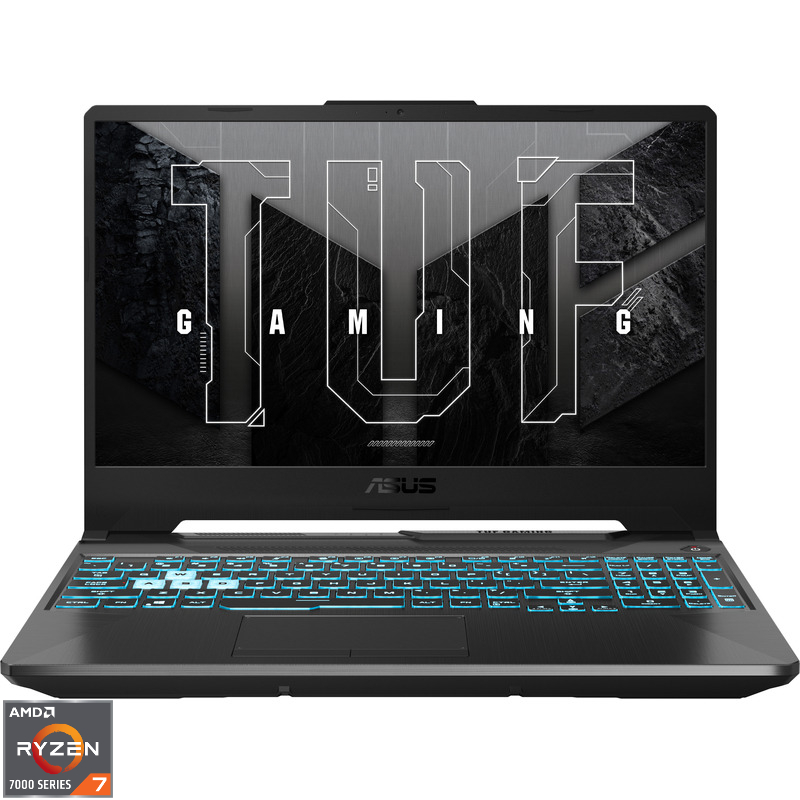 Laptop ASUS Gaming 15.6'' TUF A15 FA506NCG, FHD 144Hz, Procesor AMD Ryzen™ 7 7445HS (16M Cache, up to 4.7 GHz), 16GB DDR5, 512GB SSD, GeForce RTX 3050 4GB, No OS, Graphite Black