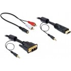 DeLOCK HDMI Male - DVI-D Male, 2m, negru + cablu audio jack 3.5mm + adaptor jack 3.5mm - 2x RCA