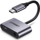 Adaptor Ugreen 1x USB-C Male - 1x USB-C Male & 1x Jack 3.5 mm Female, Argintiu