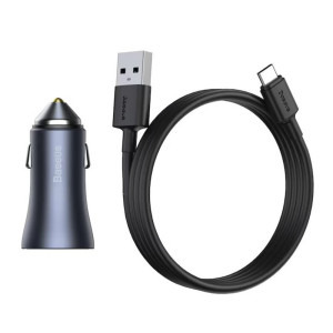 Baseus Golden Contactor, 1x USB, 1x USB-C, 40W, Grey + cablu USB-C