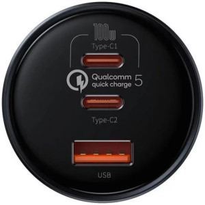 Baseus Qualcomm QC 5, 1x USB, 2x USB-C, 160W, Grey + cablu USB-C