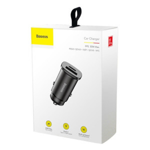 Baseus Square metal, 1x USB, 1x USB-C, 30W, Black