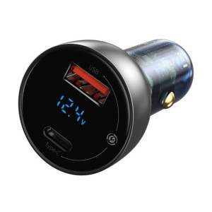 Baseus Particular Digital Display QC+PPS, 1x USB, 1x USB-C, 63W, Grey + cablu USB-C