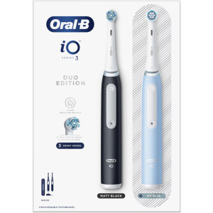 Oral-B Set 2x Periute de dinti electrice iO3 Negru & Albastru + Trusa de calatorie