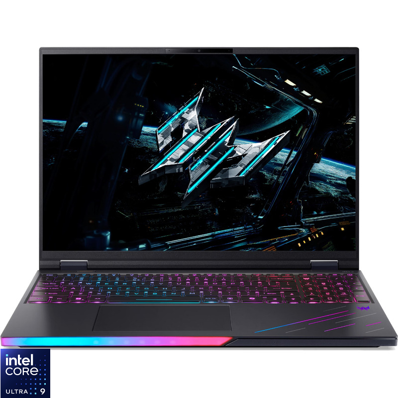 Laptop Acer Gaming 16'' Predator Helios 16 AI PH16-73, WQXGA OLED 240Hz, Procesor Intel® Core™ Ultra 9 275HX (36M Cache, up to 5.40 GHz), 32GB DDR5, 1TB + 1TB SSD, GeForce RTX 5090 24GB, No OS, Abyssal Black