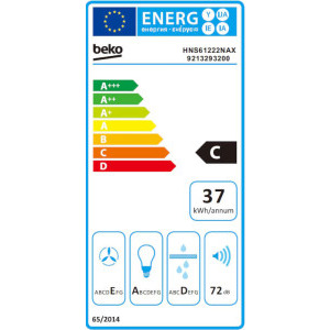 Beko traditionala HNS61222NAX, Capacitate de absorbtie 201 m3/h, 3 trepte de putere, 60 cm, Clasa C, Argintiu