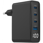 Incarcator retea Gembird TA-UC-PDQC100LCD-01-BK, 3x USB-C, 1x USB, Quick Charge 100 W, GaN, Display, Black