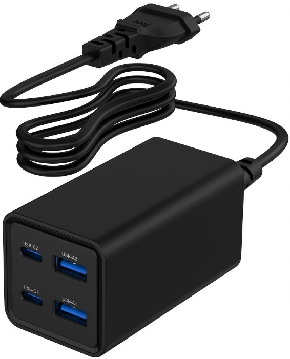 Incarcator retea Gembird TA-UC-2A2C-PD65-01-BK, 2x USB-C, 2x USB, Quick Charge 65 W, GaN, Black