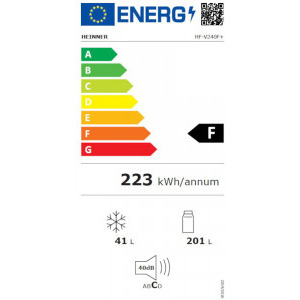 Heinner HF-V240F+, 242 L, Clasa F, Less Frost, Control mecanic, Termostat ajustabil, Iluminare LED, 160 cm, Alb