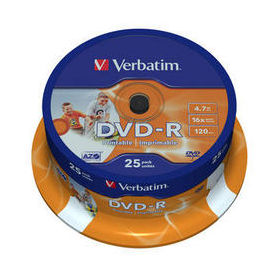 Mediu stocare Verbatim DVD-R 4.7GB 16x ID brand Wide Inkjet Printable spindle 25 buc