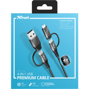 Trust 4-In-1, Keyla, USB, USB-C Male la USB-C, microUSB Male, 1 m, Grey-Black, amperaj maxim suportat 3A