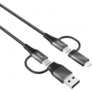 Trust 4-In-1, Keyla, USB, USB-C Male la USB-C, microUSB Male, 1 m, Grey-Black, amperaj maxim suportat 3A