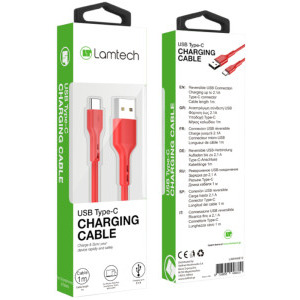Lamtech USB Male la USB-C Male, 2.1A 1 m, Red