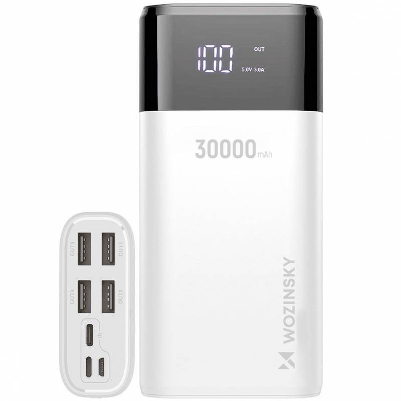Baterie externa Wozinsky 30000 mAh, 4x USB, 1x USB-C, 1x Lightning, White