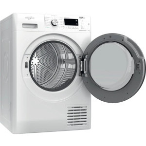 Whirlpool FFTM119X2BYEE, Pompa de caldura, 9 kg, Clasa E, Inverter, FreshCare+, 6th Sense, Alb