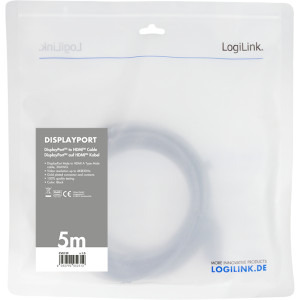 Logilink DisplayPort v1.2 Male - HDMI Male, 5m, negru