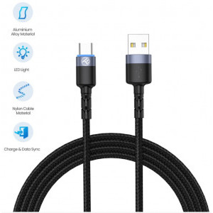 Tellur USB Male la USB-C Male, Led, Nailon, 2 m, Black