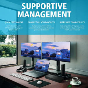 DELL Docking WD19TBS, Thunderbolt, putere incarcare 180W, suport conectare pana la 3 monitoare, Gigabit LAN, USB-C