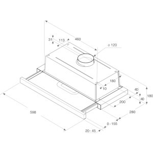 Whirlpool telescopica AKR 749/1 NB, Putere de absorbtie 304 m3/h, 3 trepte de viteza, Iluminare LED, 60 cm, Negru