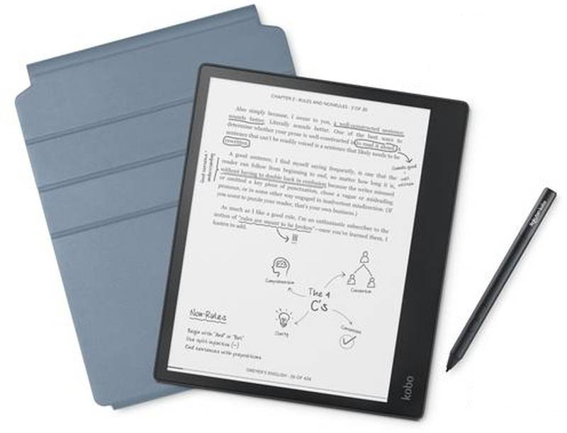 E-book Reader Kobo Elipsa Pack, 10.3 inch, 32GB, Blue Celest, pachetul include Stylus si SleepCover