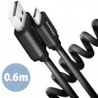 Cablu de date / adaptor AXAGON Twister, USB Male la USB-C Male, 0.6 m, Black, amperaj maxim suportat 3A