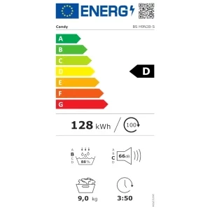 Candy BS H9N2B-S, Pompa de caldura, 9 kg, Clasa D, Easy Iron Plus, hOn, Alb