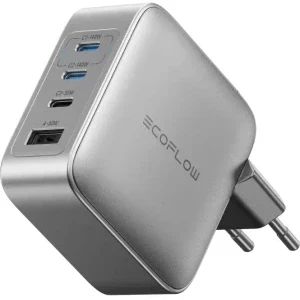 Incarcator retea EcoFlow Rapid Pro, 3x USB-C, 1x USB, Quick Charge 140 W, GaN, Grey