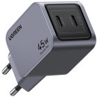 Incarcator retea Ugreen X707, 2x USB-C, Quick Charge 45 W, GaN, Grey