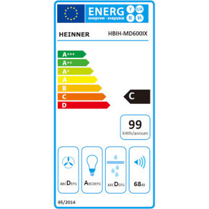 Heinner integrata HBIH-MD600IX, Putere de absorbtie 610 m3/h, Clasa C, 3 trepte de viteza, Iluminare LED, 60 cm, Inox