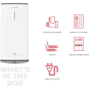 Ariston electric Velis Dune 50 EU, 1500 W, 50 L, Control electronic, Functie Eco Evo, Protectie ioni de argint, Anod de magneziu, Alb