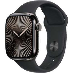Apple Watch Series 10, 42mm Carcasa Titanium Slate, Black Sport Band - S/M, GPS + Cellular