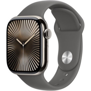 SmartWatch Apple Watch Series 10, 46mm Carcasa Titanium Natural, Stone Grey Sport Band - M/L, GPS + Cellular