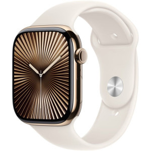 SmartWatch Apple Watch Series 10, 46mm Carcasa Titanium Gold, Starlight Sport Band - M/L, GPS + Cellular