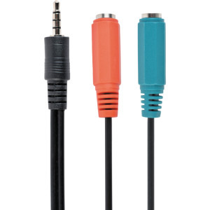 Cablu audio Gembird Jack 3.5 mm Male - 2x Jack 3.5 mm Female, 0.2m, negru