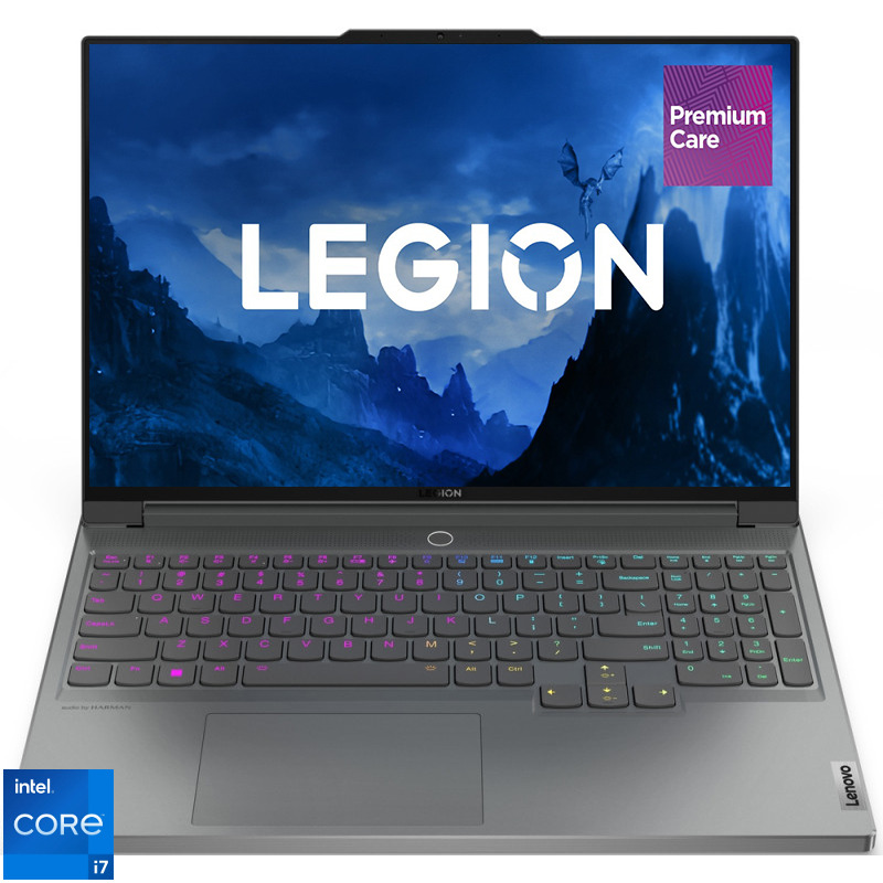 Laptop Lenovo Gaming 16'' Legion 7 16IAX7, WQXGA IPS 165Hz G-Sync, Procesor Intel® Core™ i7-12800HX (25M Cache, up to 4.80 GHz), 32GB DDR5, 1TB SSD, GeForce RTX 3070 Ti 8GB, No OS, Storm Grey, 3Yr Onsite Premium Care