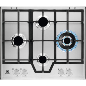Plita incorporabila Electrolux KGS64562SX, Gaz, 4 arzatoare, Wok, Aprindere electrica integrata, Gratare fonta, 60 cm, Inox