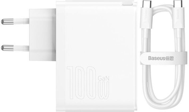 Incarcator retea Baseus GaN5 Pro, 1x USB, 1x USB-C, Quick Charge 100W, White