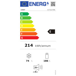 Candy CCT3L517EB, 260 L Clasa E, Low Frost, Control electronic, 176 cm, Negru