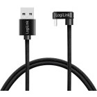 Cablu de date / adaptor Logilink CU0195, USB-A Male la USB-C Male, Angled, 3 m, Black